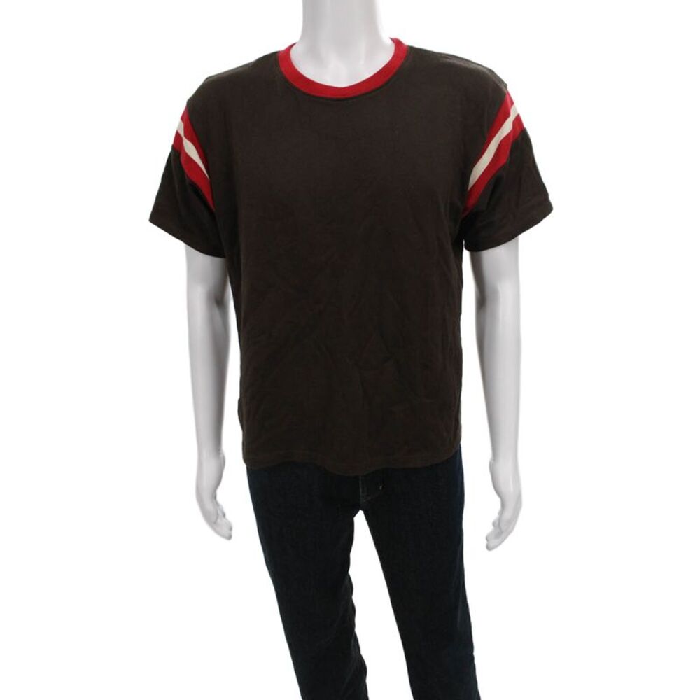 Faherty Mens Ringer T Shirt Brown Striped Short Sleeve Organic Cotton Size S